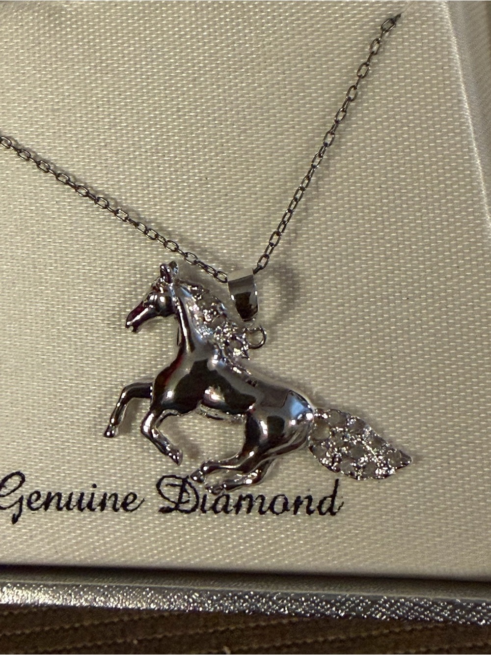 Sterling Silver & Genuine Diamond Horse Pendant with Necklace Still in Box - Picture 5 of 7